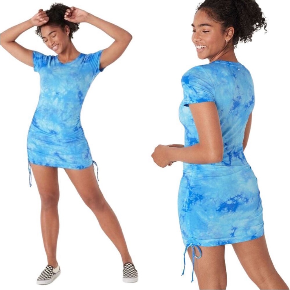 NWT Victoria’s Secret PINK Blue Tie-Dye Ruched Dress